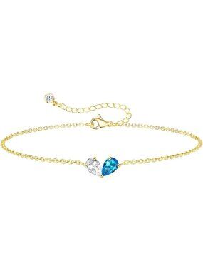 04-12 April&December Gold 2 Birthstone Heart Bracelet 14K Plated CZ